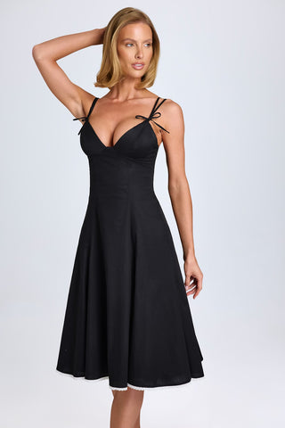 Romantic Bow Detail Lace Trim A Line Midi Dress