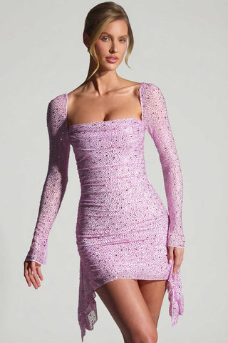Embellished Draped Mini Dress