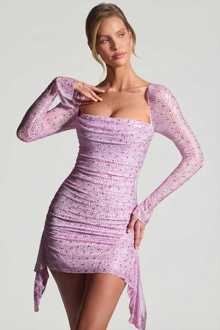 Embellished Draped Mini Dress