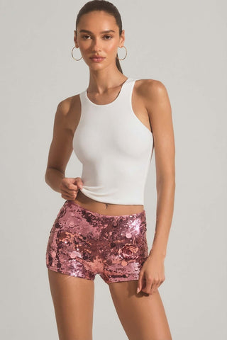 Sparkling Sequin Shorts with Floral Embellishment