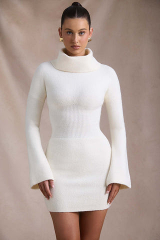 Ribbed Knit Turtleneck Mini Dress