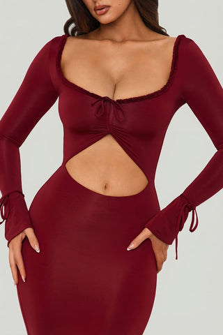 Ruffle Trim Cut Out Maxi Dress