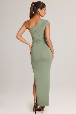 Asymmetric One Shoulder Ruched Maxi Dress
