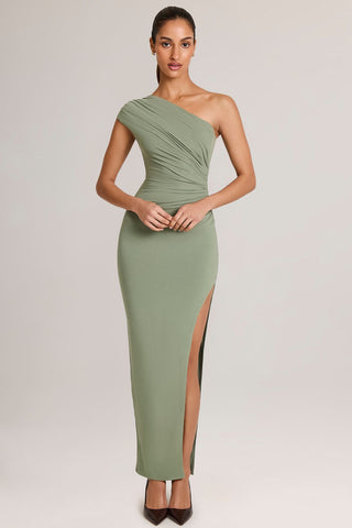 Asymmetric One Shoulder Ruched Maxi Dress