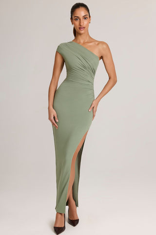 Asymmetric One Shoulder Ruched Maxi Dress