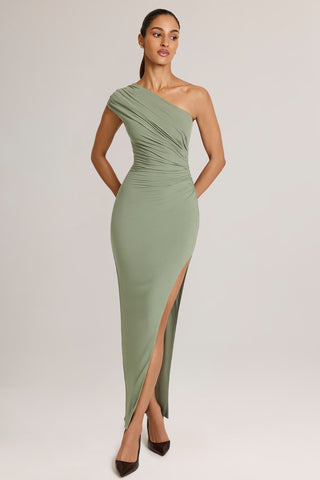 Asymmetric One Shoulder Ruched Maxi Dress