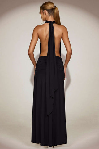 Draped Halter Maxi Evening Dress