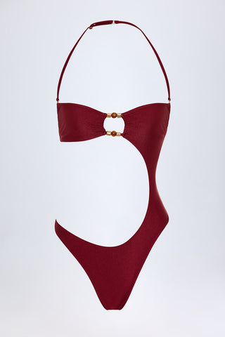 Bead Embellished Cut Out Bandeau Swimsuit