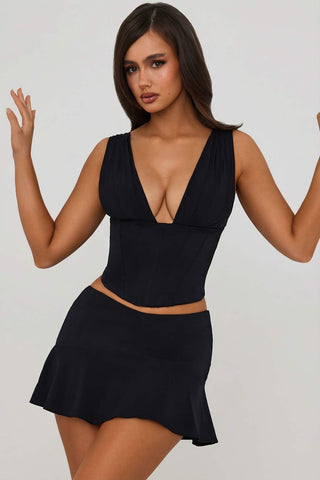 Satin Godet Pleat Mini Skirt