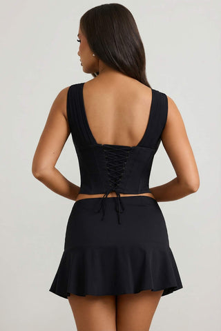 Satin Godet Pleat Mini Skirt