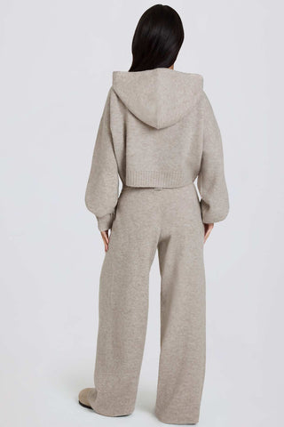 Beige Knit Wide Leg Joggers