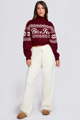 Ivory Knit Wide Leg Joggers