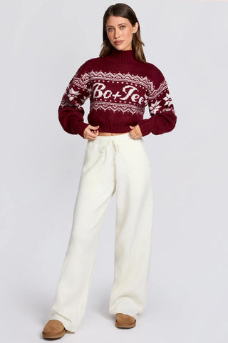 Ivory Knit Wide Leg Joggers