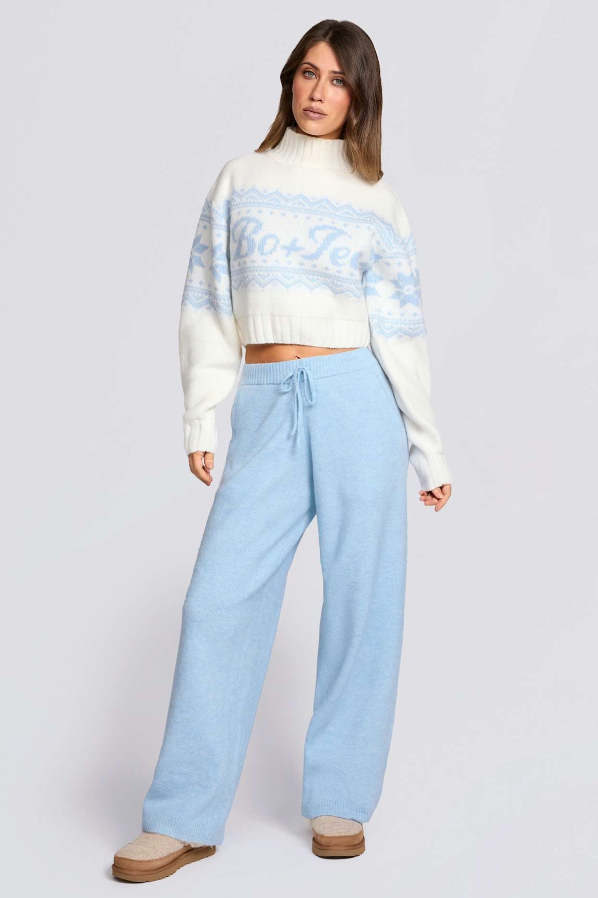 Powder Blue Knit Wide Leg Joggers