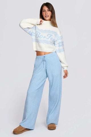 Powder Blue Knit Wide Leg Joggers