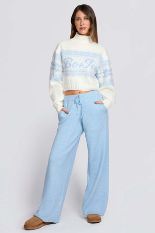 Powder Blue Knit Wide Leg Joggers