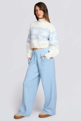 Powder Blue Knit Wide Leg Joggers
