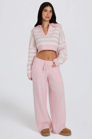 Soft Pink Wide Leg Knit Joggers