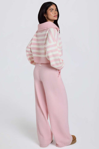 Soft Pink Wide Leg Knit Joggers