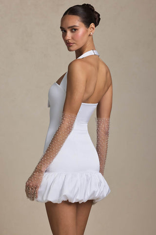 Bow Detail Halterneck Bubble Hem Mini Dress