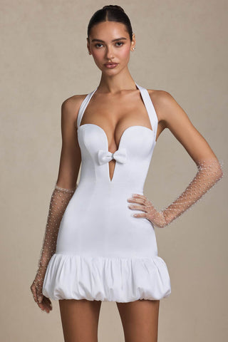 Bow Detail Halterneck Bubble Hem Mini Dress