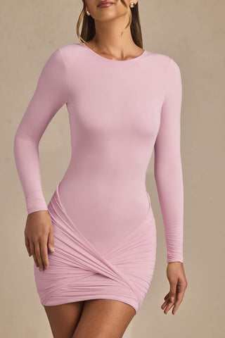 Twist Front Ruched Backless Mini Dress