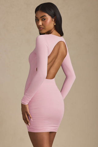 Twist Front Ruched Backless Mini Dress