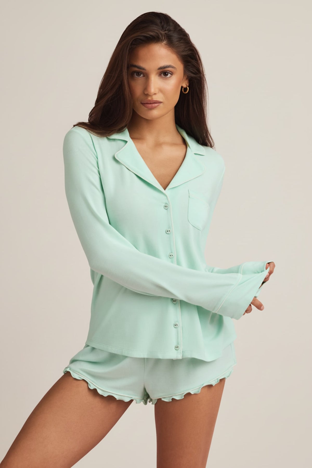 Bow Detail Long Sleeve Pajama Top