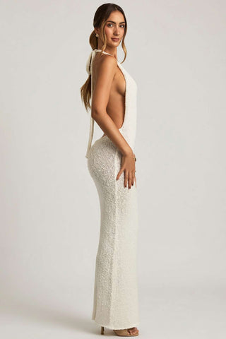 Boucle Halterneck Maxi Dress