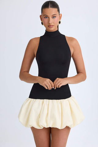 Turtleneck Drop Waist Bubble Hem Mini Dress