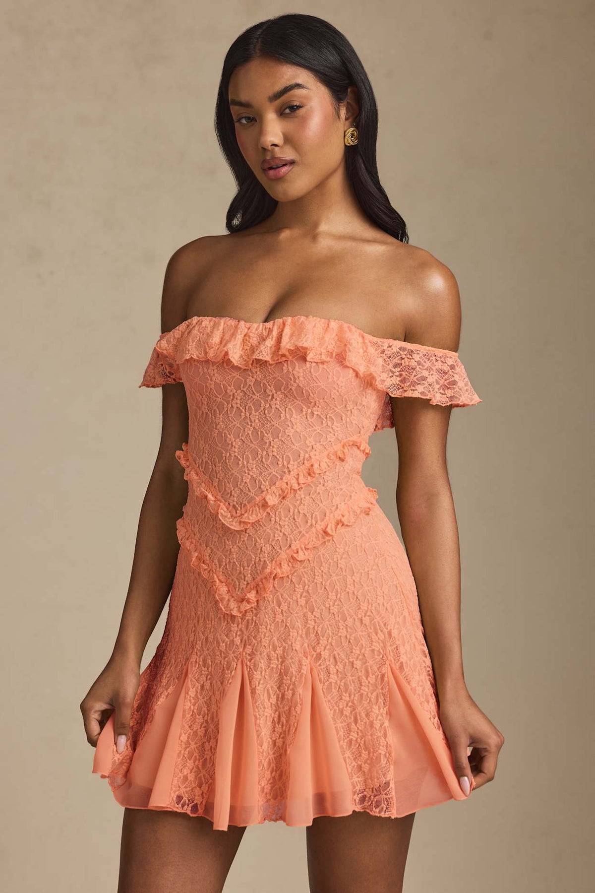 Off Shoulder Lace Mini Dress
