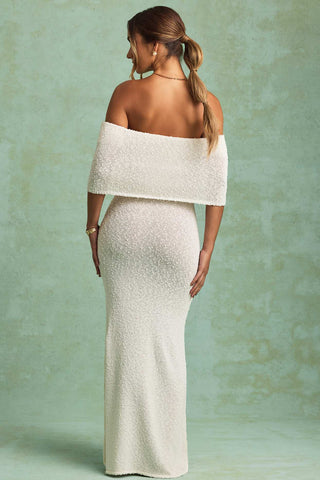 Off Shoulder Boucle Maxi Dress