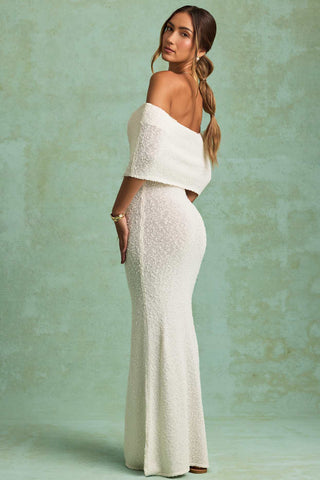 Off Shoulder Boucle Maxi Dress