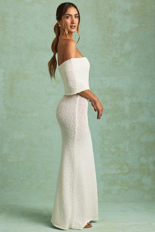 Off Shoulder Boucle Maxi Dress