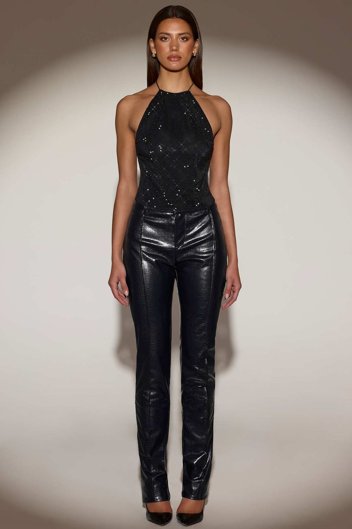 Croc Effect Faux Leather Trousers