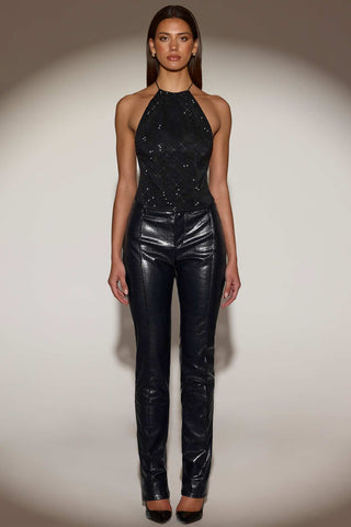Croc Effect Faux Leather Trousers
