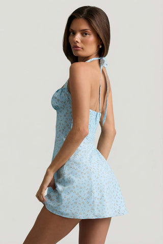 Floral Ruched Halterneck Mini Dress