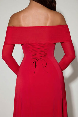 Off Shoulder Lace Up Midi Dress