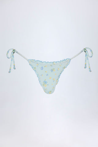 Floral Side Tie Thong Bikini Bottoms