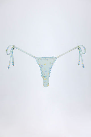 Floral Side Tie Thong Bikini Bottoms