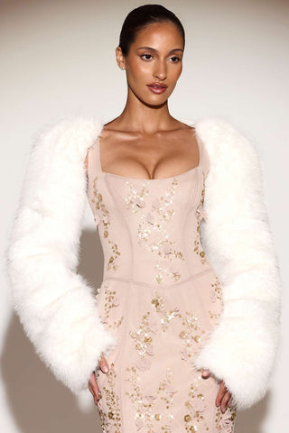 Faux Fur Tie Sleeve Cover Up