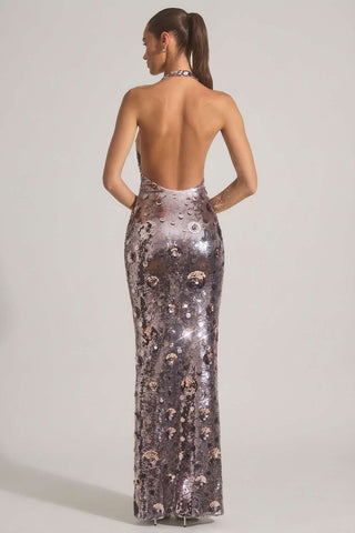 Sequin Embellished Halterneck Maxi Dress