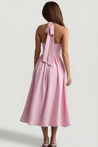 Button Detail Halterneck Midi Dress