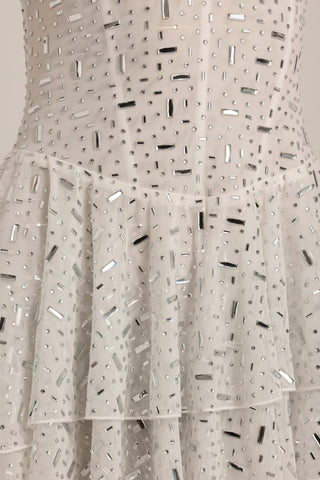 Embellished Ruffled Tiered Mini Dress