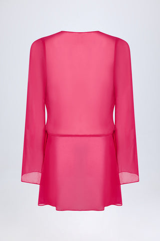 Sheer Chiffon Cowl Neck Mini Dress