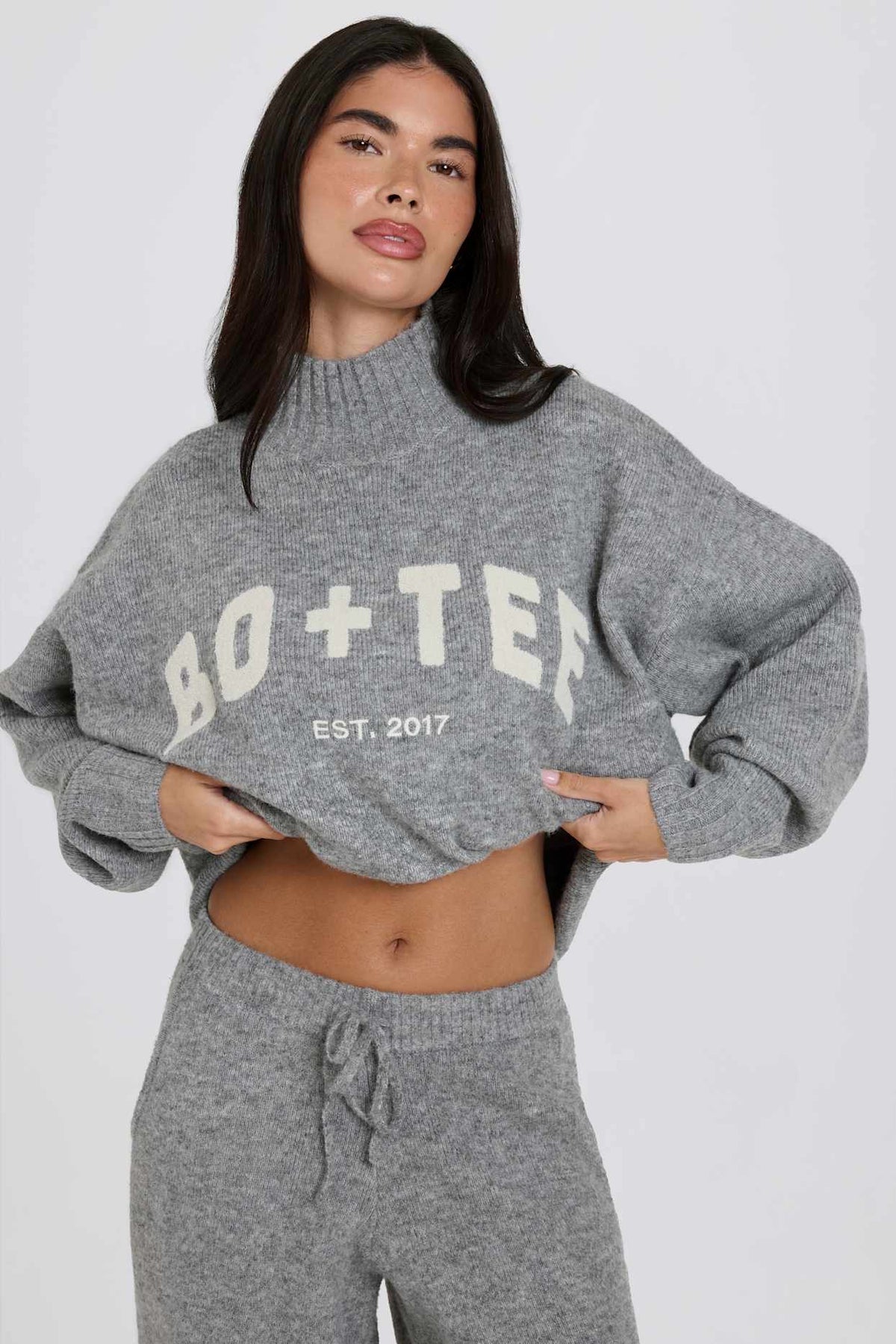 Oversized Grey Knit Turtleneck Sweater