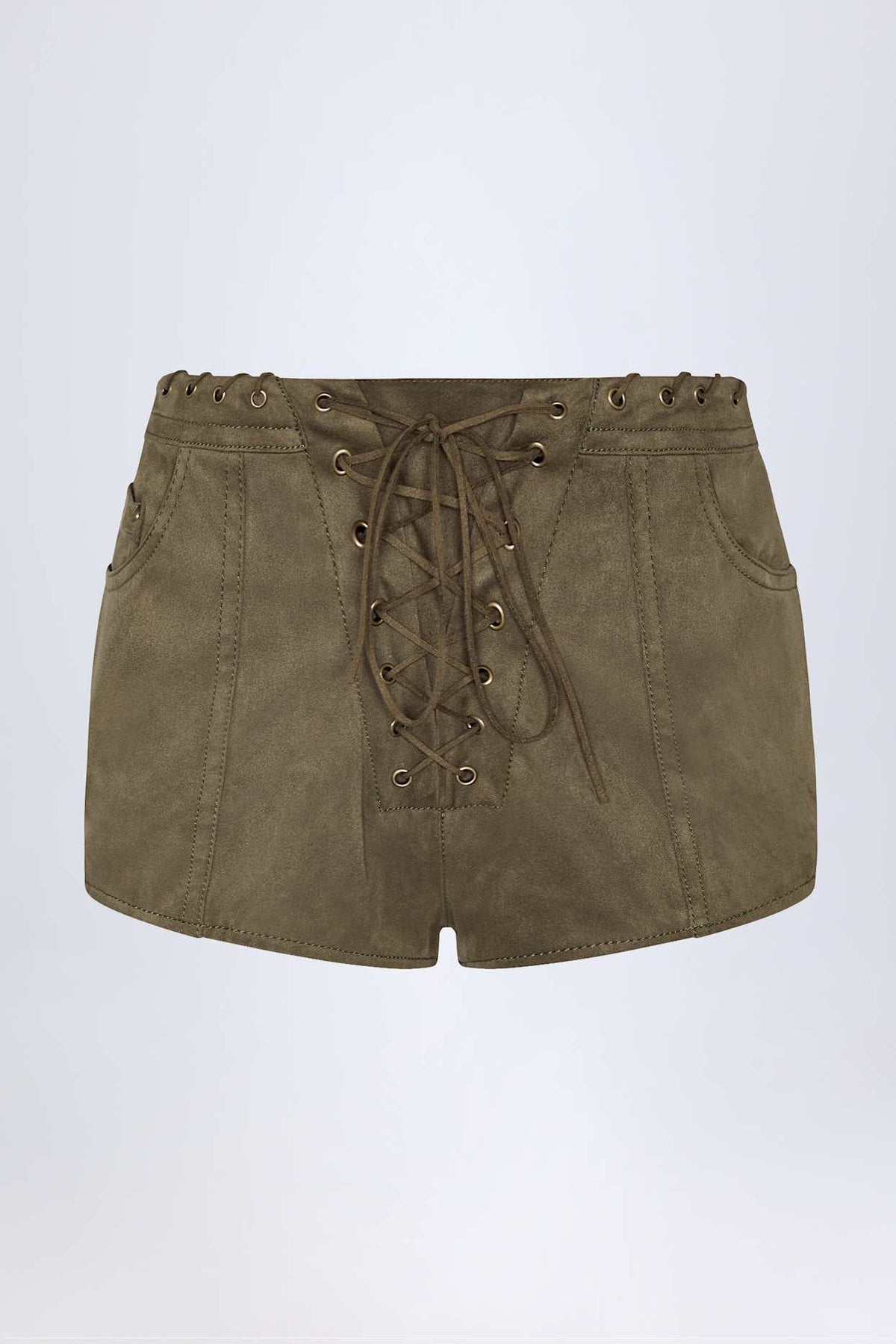Lace Up Faux Suede Shorts