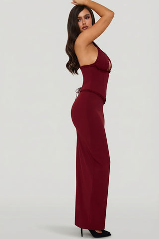 Lace Up Back Halterneck Maxi Dress