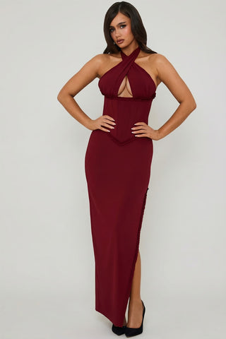 Lace Up Back Halterneck Maxi Dress