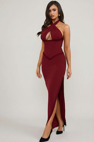 Lace Up Back Halterneck Maxi Dress